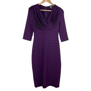 Adrianna Papell Bandage Sheath Bodycon Dress Eggplant Purple Size 6 3/4 Sleeve